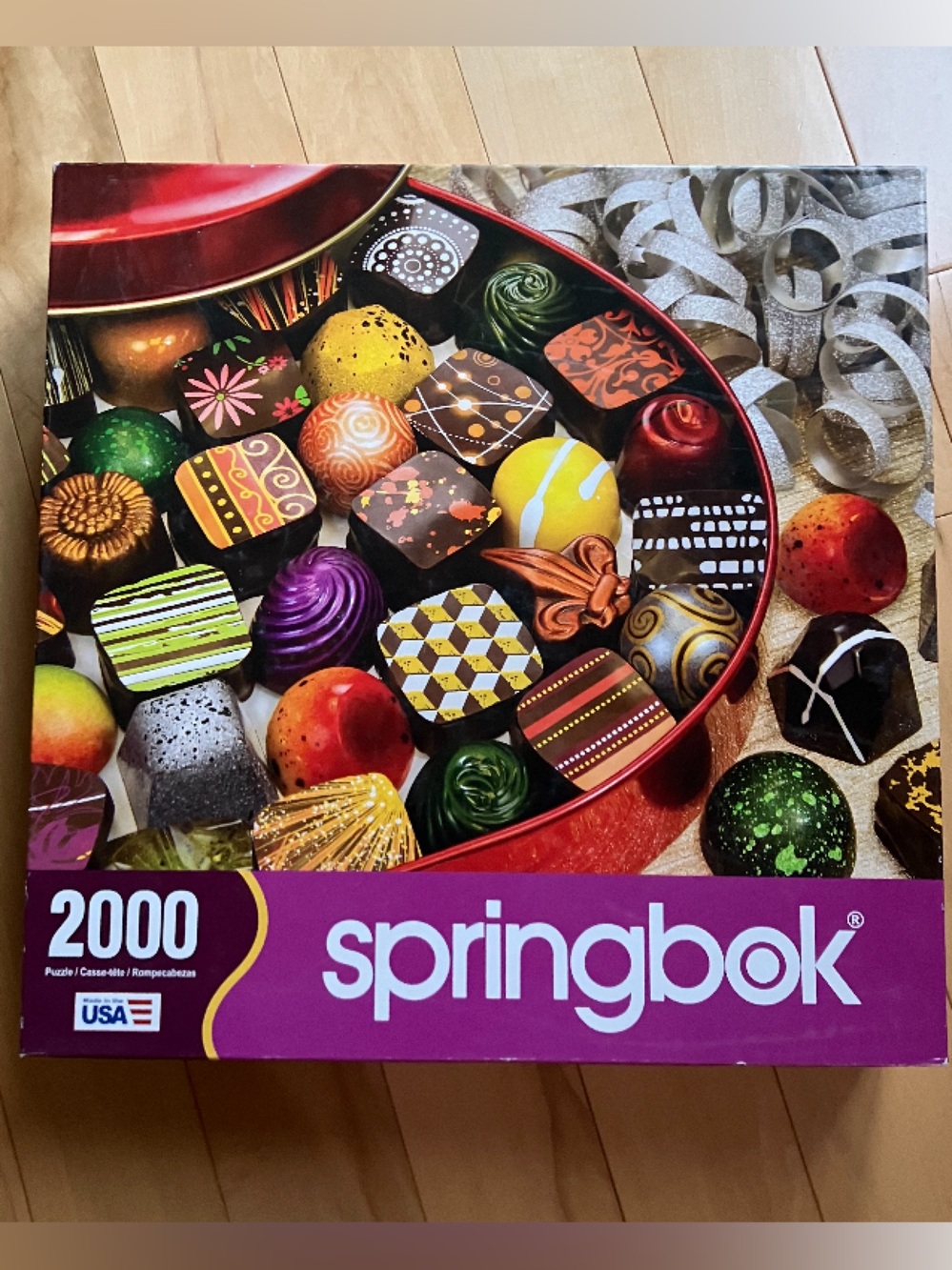 Springbok 2000 Piece Puzzle Gourmet Chocolates Tin Colourful Close‑Up 34 x 42.5